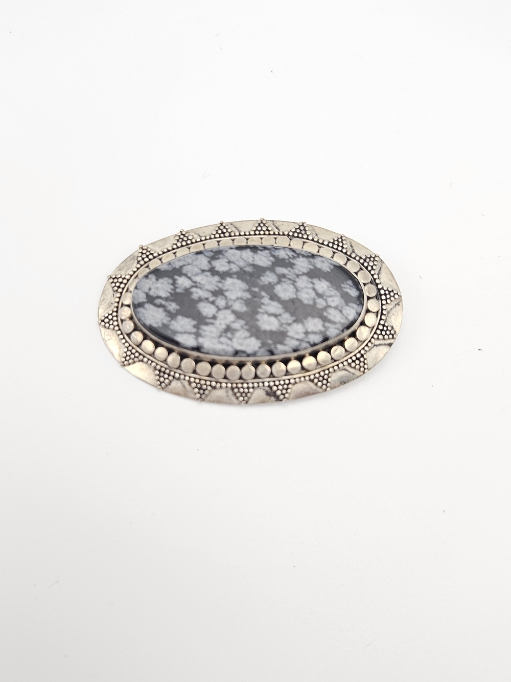Snowflake Obsidian Oval Pendant/Brooch - Sterling Silver Frame